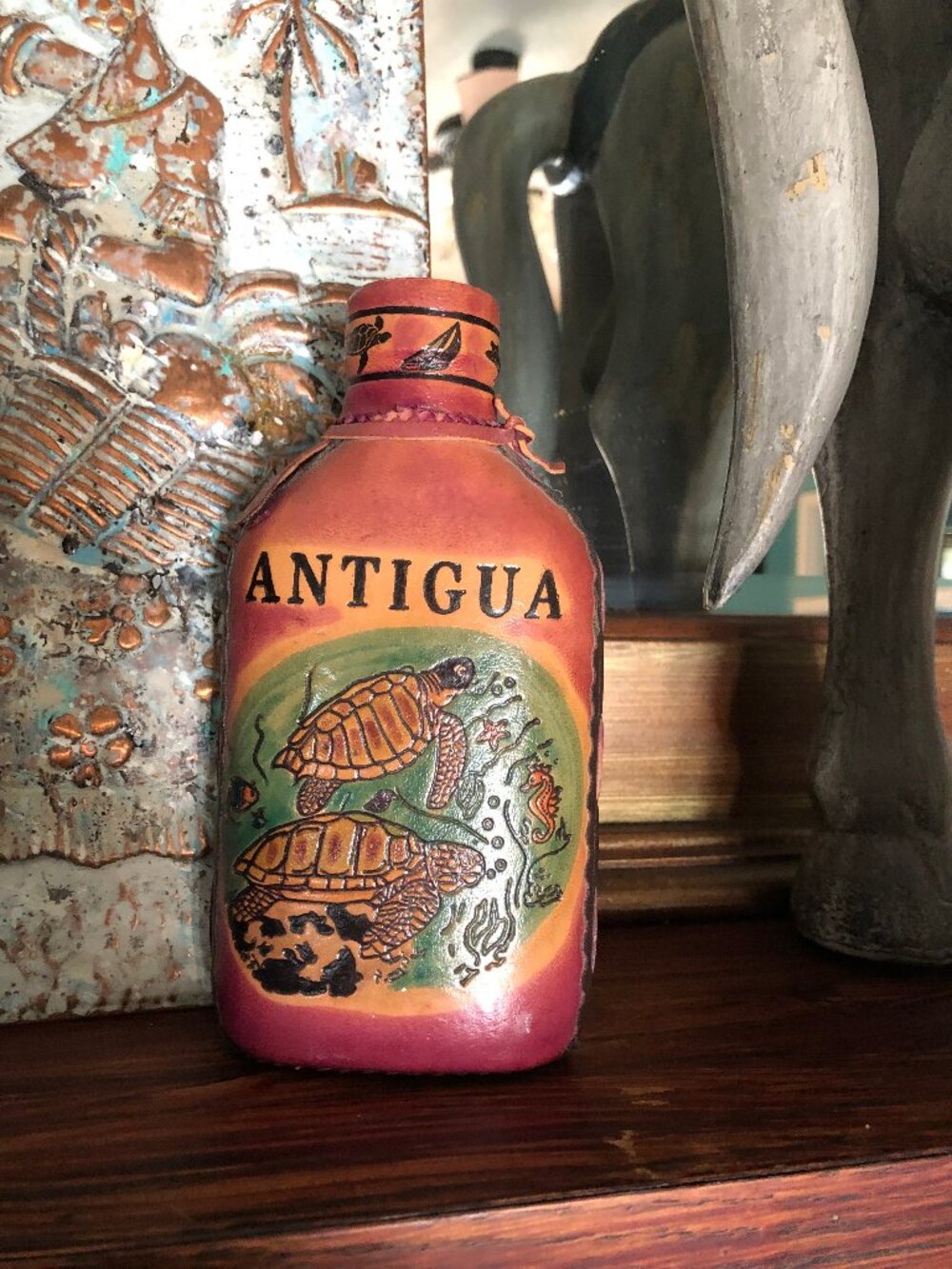 Vintage "Antigua" Leather wrapped flask